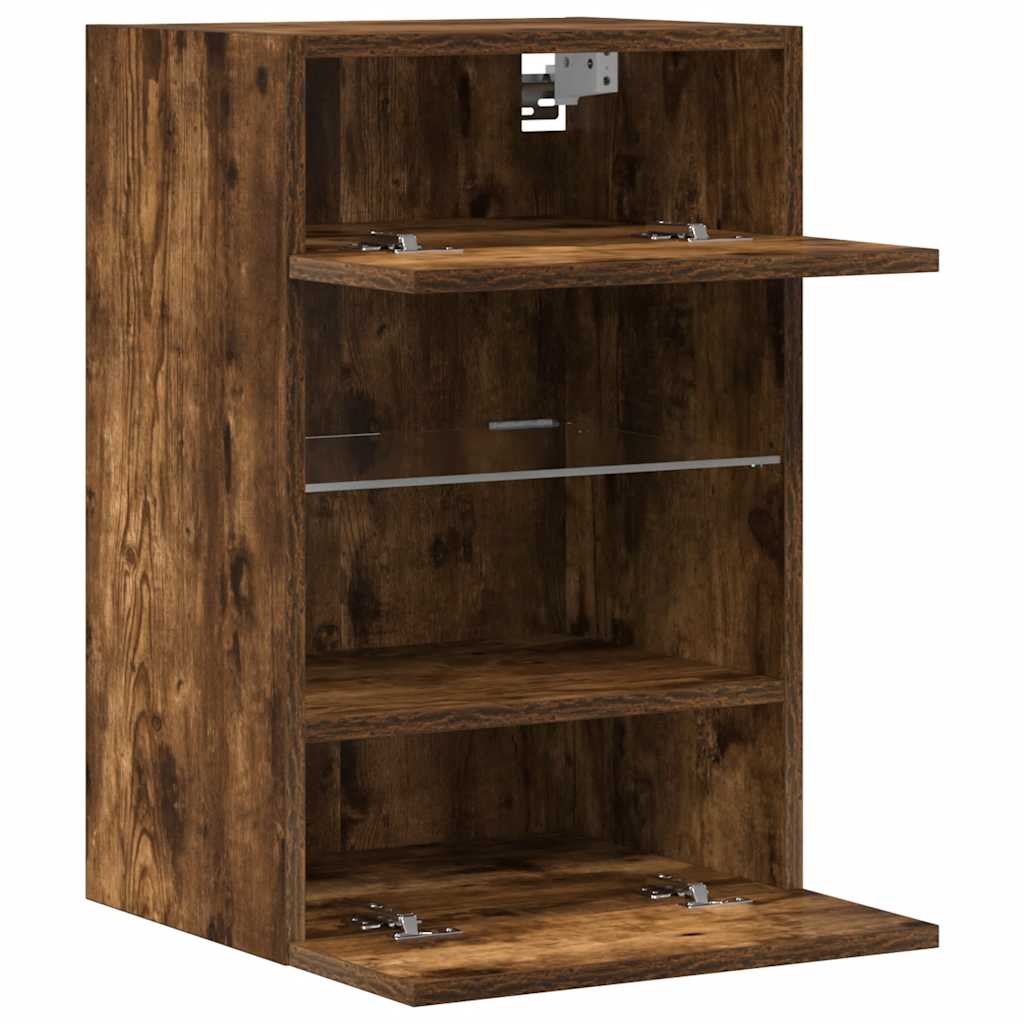 Comode de perete cu lumini LED pentru TV, 2 buc. stejar fumuriu, 40x30x60,5cm GartenMobel Dekor