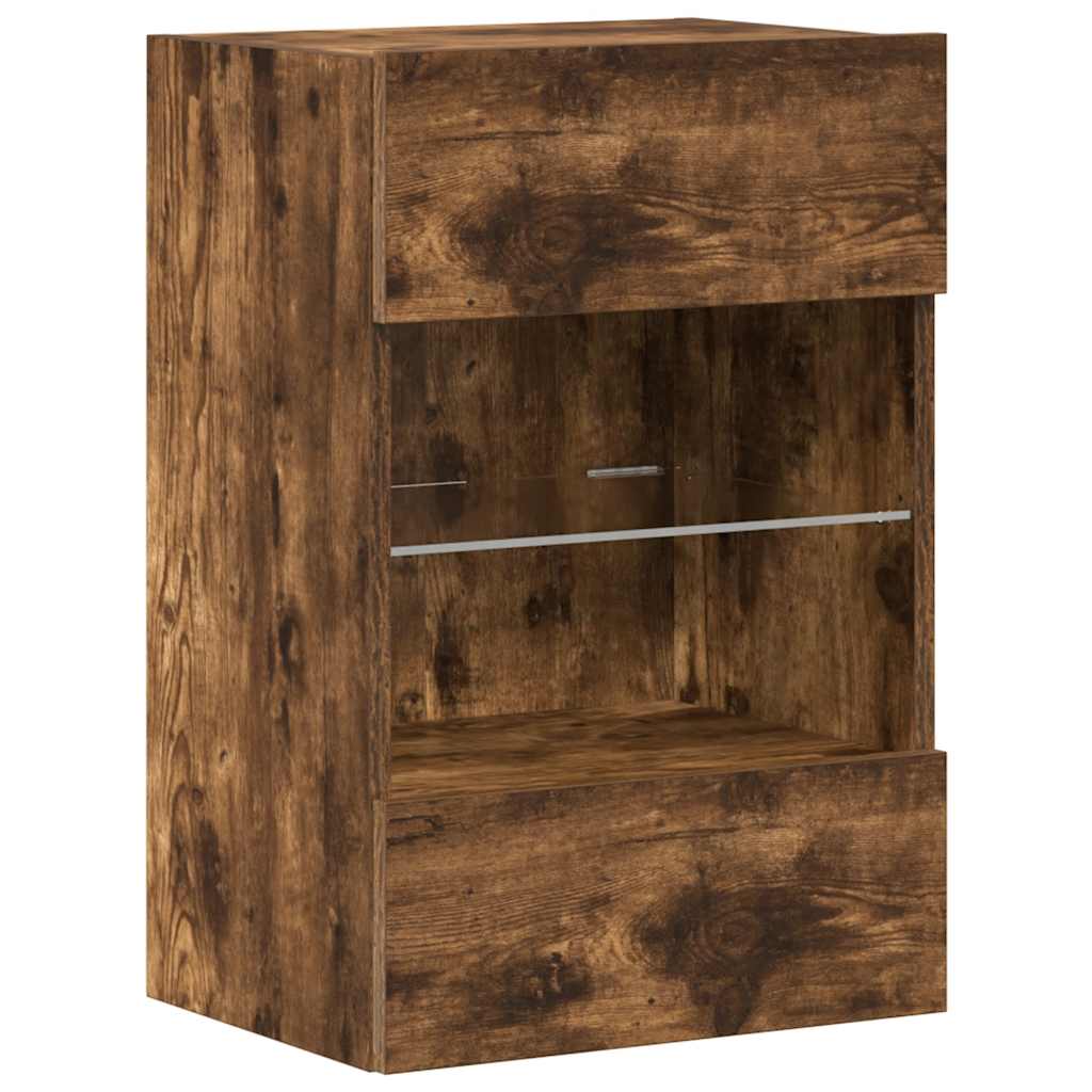 Comode de perete cu lumini LED pentru TV, 2 buc. stejar fumuriu, 40x30x60,5cm GartenMobel Dekor