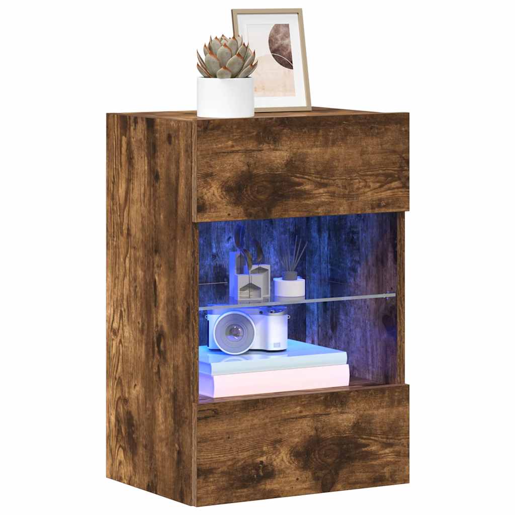 Comode de perete cu lumini LED pentru TV, 2 buc. stejar fumuriu, 40x30x60,5cm GartenMobel Dekor