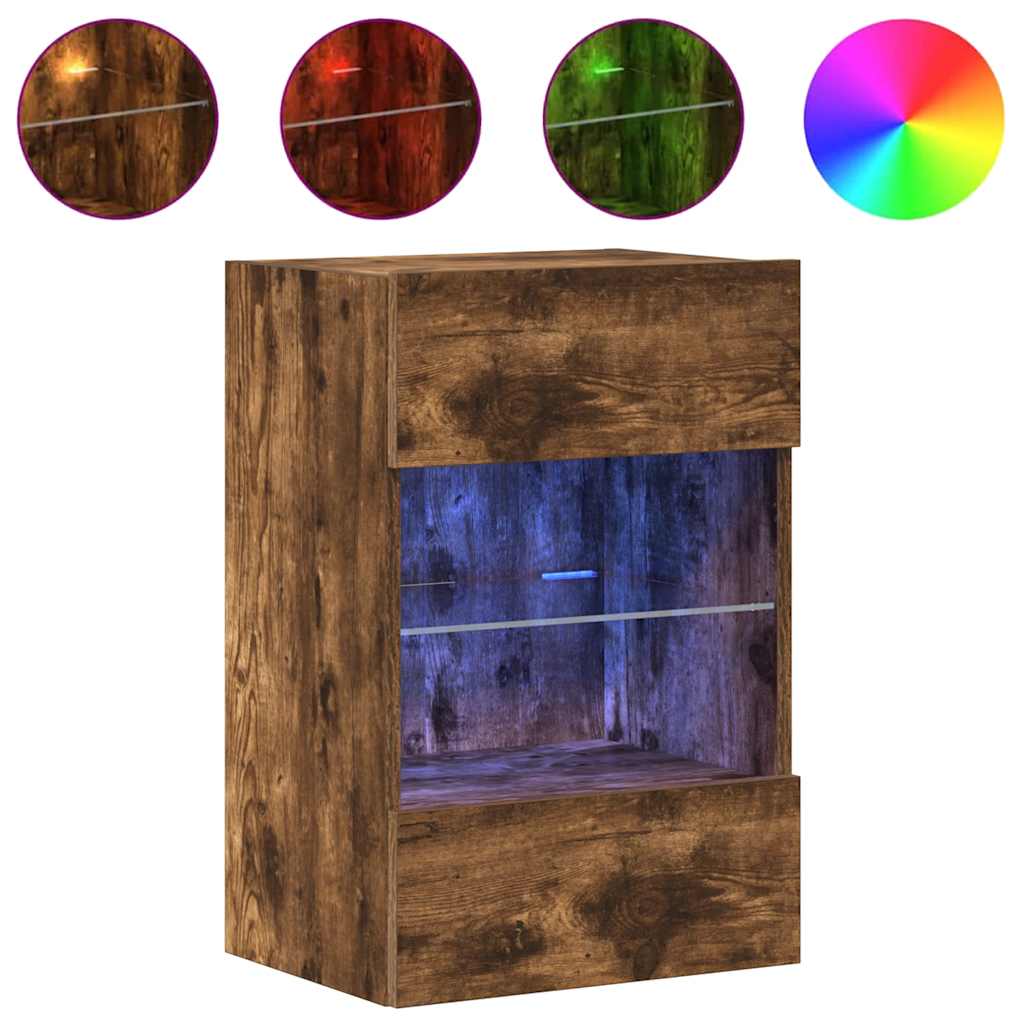 Comode de perete cu lumini LED pentru TV, 2 buc. stejar fumuriu, 40x30x60,5cm GartenMobel Dekor