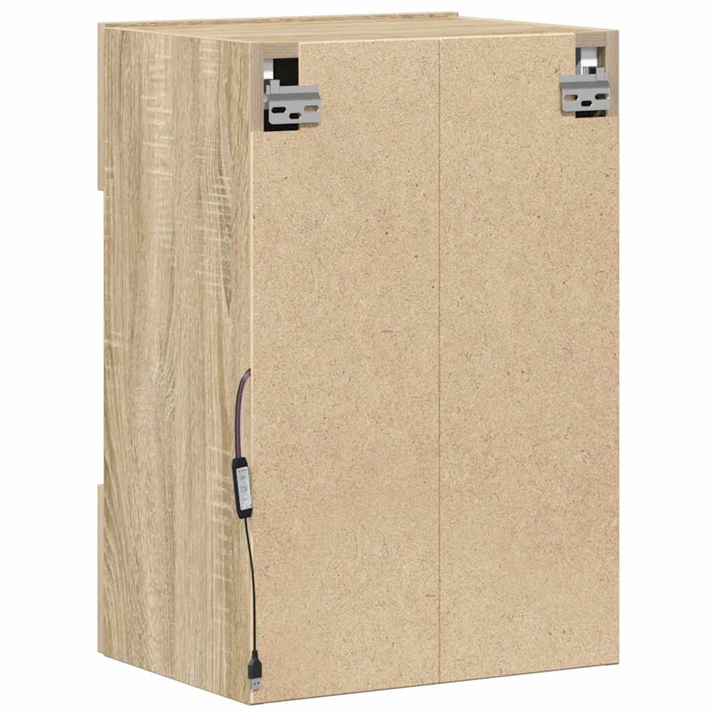 Comode de perete cu lumini LED pentru TV, 2 buc. stejar sonoma, 40x30x60,5 cm GartenMobel Dekor