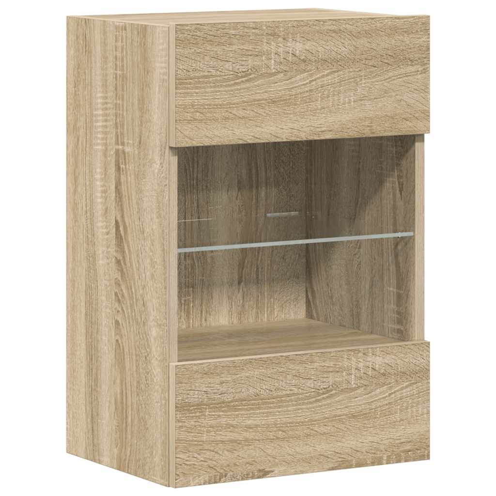 Comode de perete cu lumini LED pentru TV, 2 buc. stejar sonoma, 40x30x60,5 cm GartenMobel Dekor