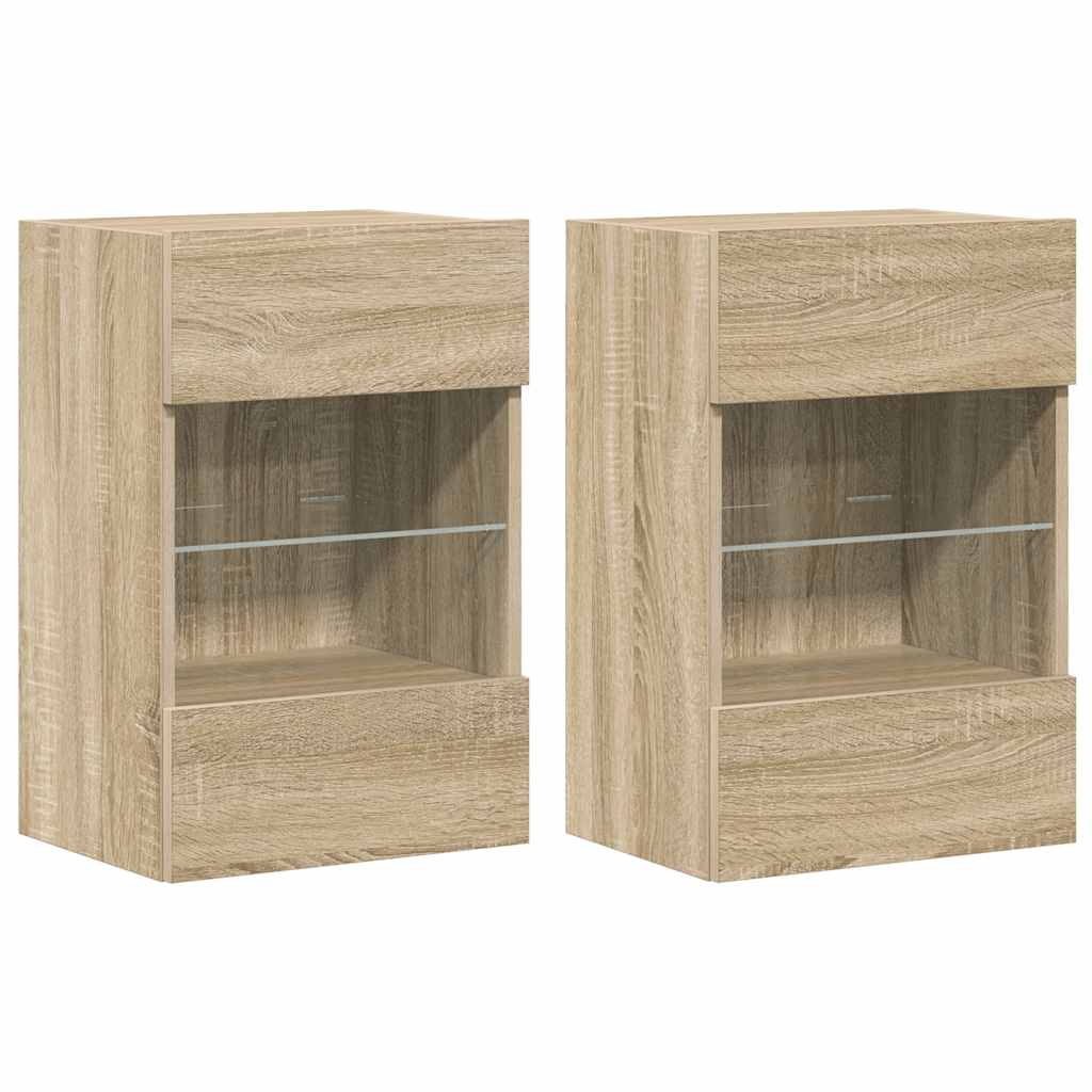 Comode de perete cu lumini LED pentru TV, 2 buc. stejar sonoma, 40x30x60,5 cm GartenMobel Dekor