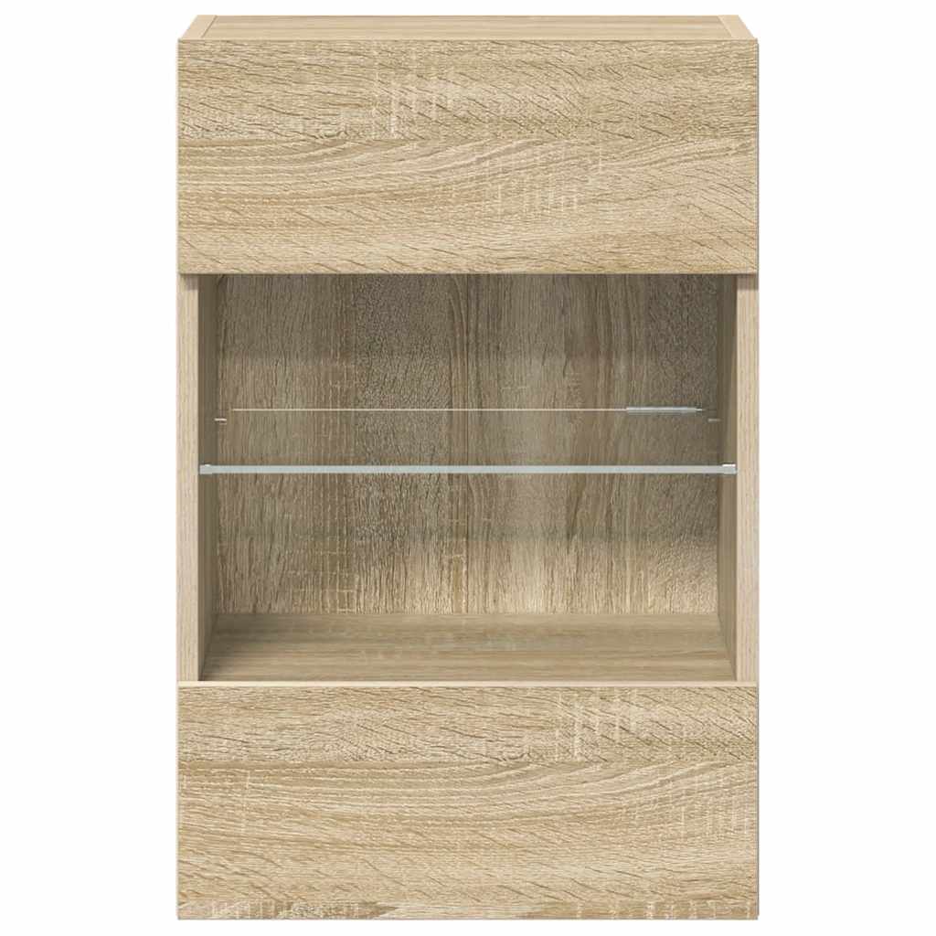 Comode de perete cu lumini LED pentru TV, 2 buc. stejar sonoma, 40x30x60,5 cm GartenMobel Dekor