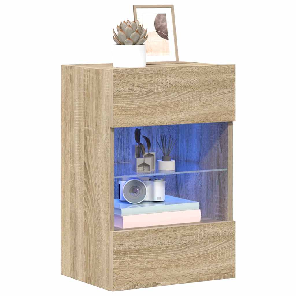 Comode de perete cu lumini LED pentru TV, 2 buc. stejar sonoma, 40x30x60,5 cm GartenMobel Dekor
