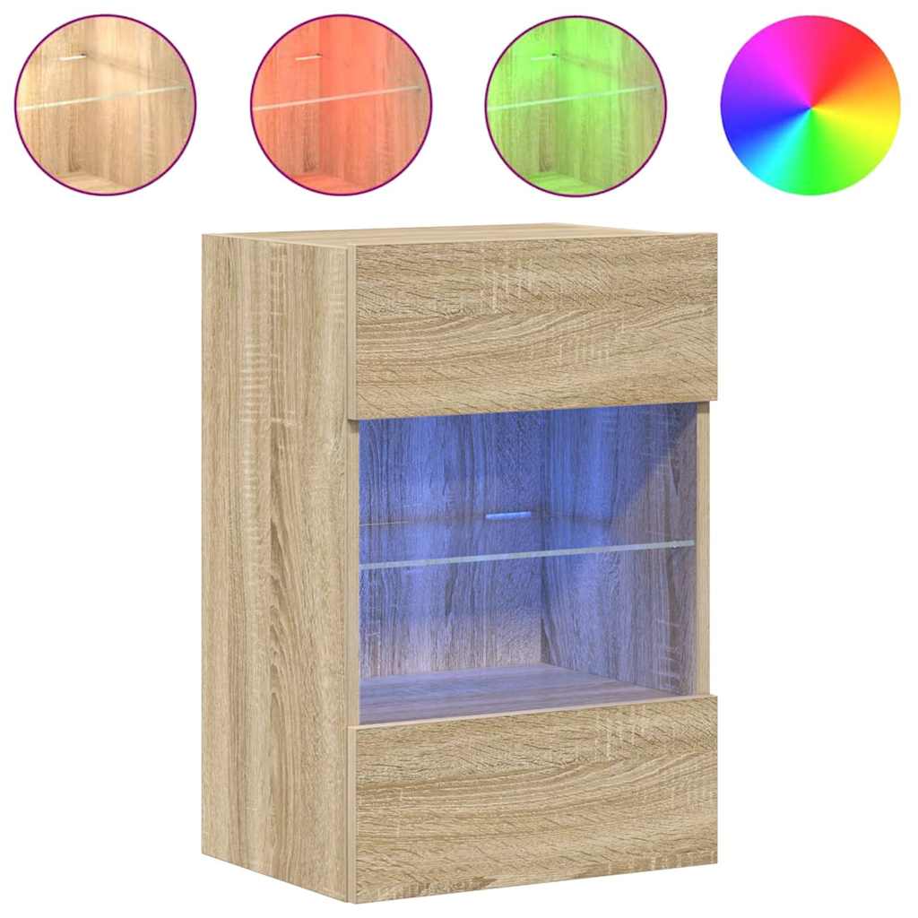 Comode de perete cu lumini LED pentru TV, 2 buc. stejar sonoma, 40x30x60,5 cm GartenMobel Dekor