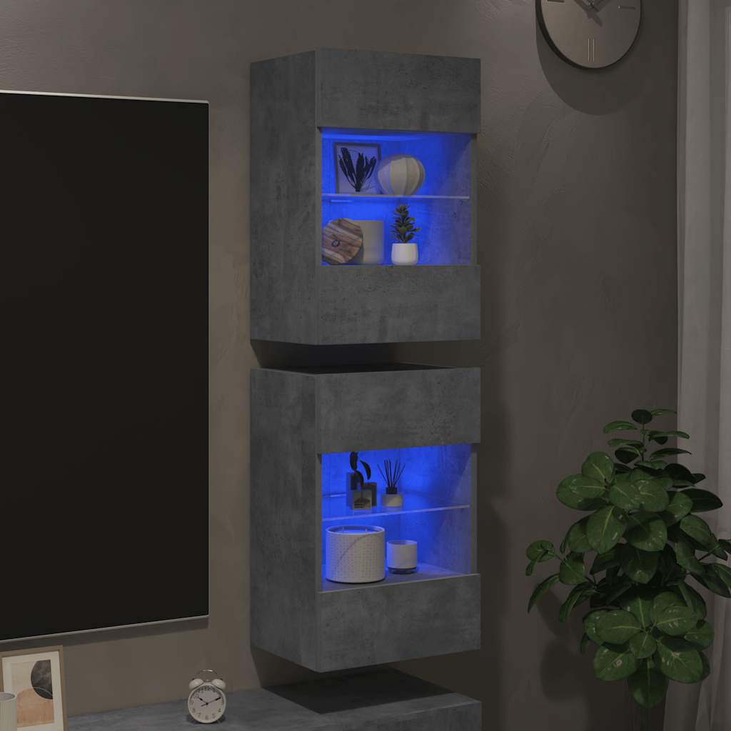 Comode de perete cu lumini LED pentru TV 2 buc. gri beton 40x30x60,5cm GartenMobel Dekor