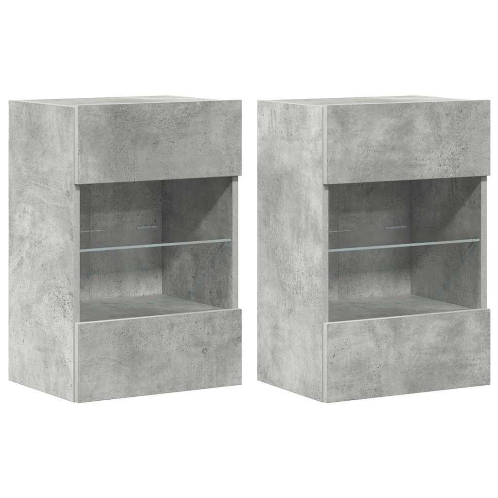Comode de perete cu lumini LED pentru TV 2 buc. gri beton 40x30x60,5cm GartenMobel Dekor