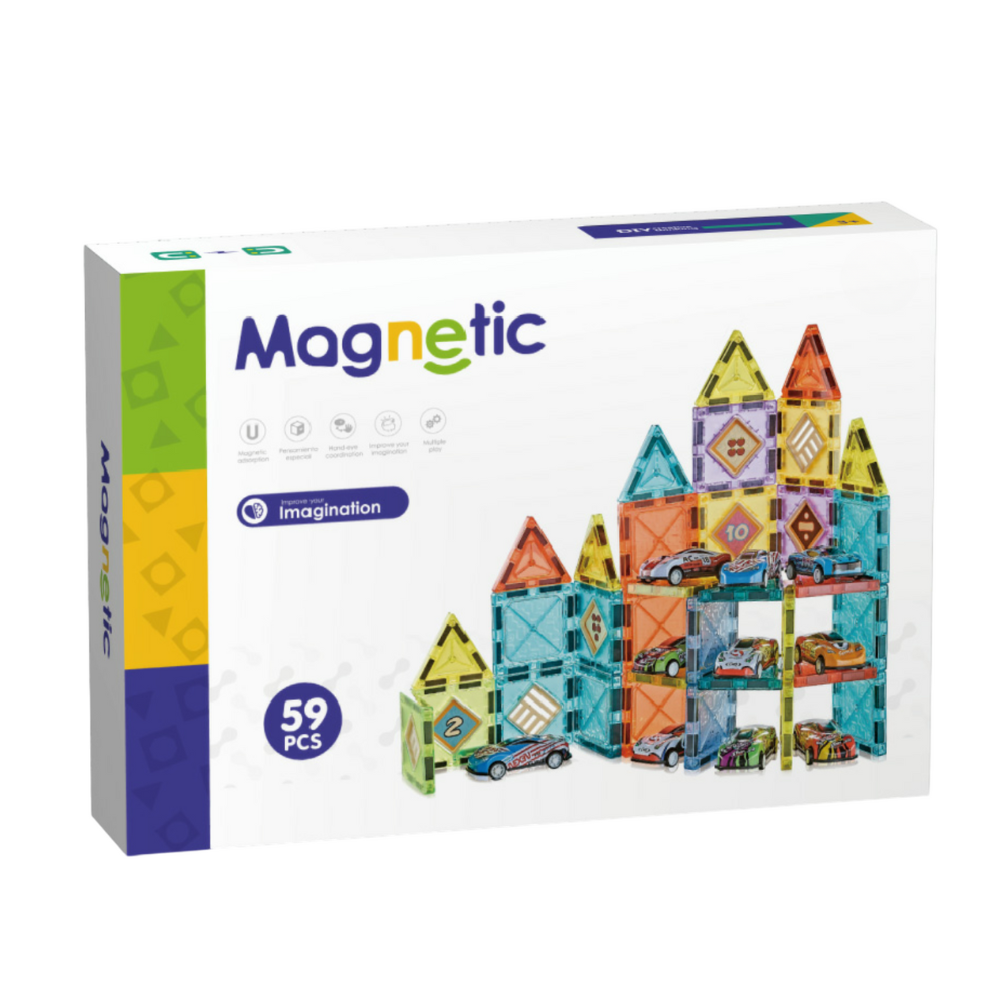 Joc magnetic - Parcarea masinutelor 59 piese (5.5 cm) PlayLearn Toys