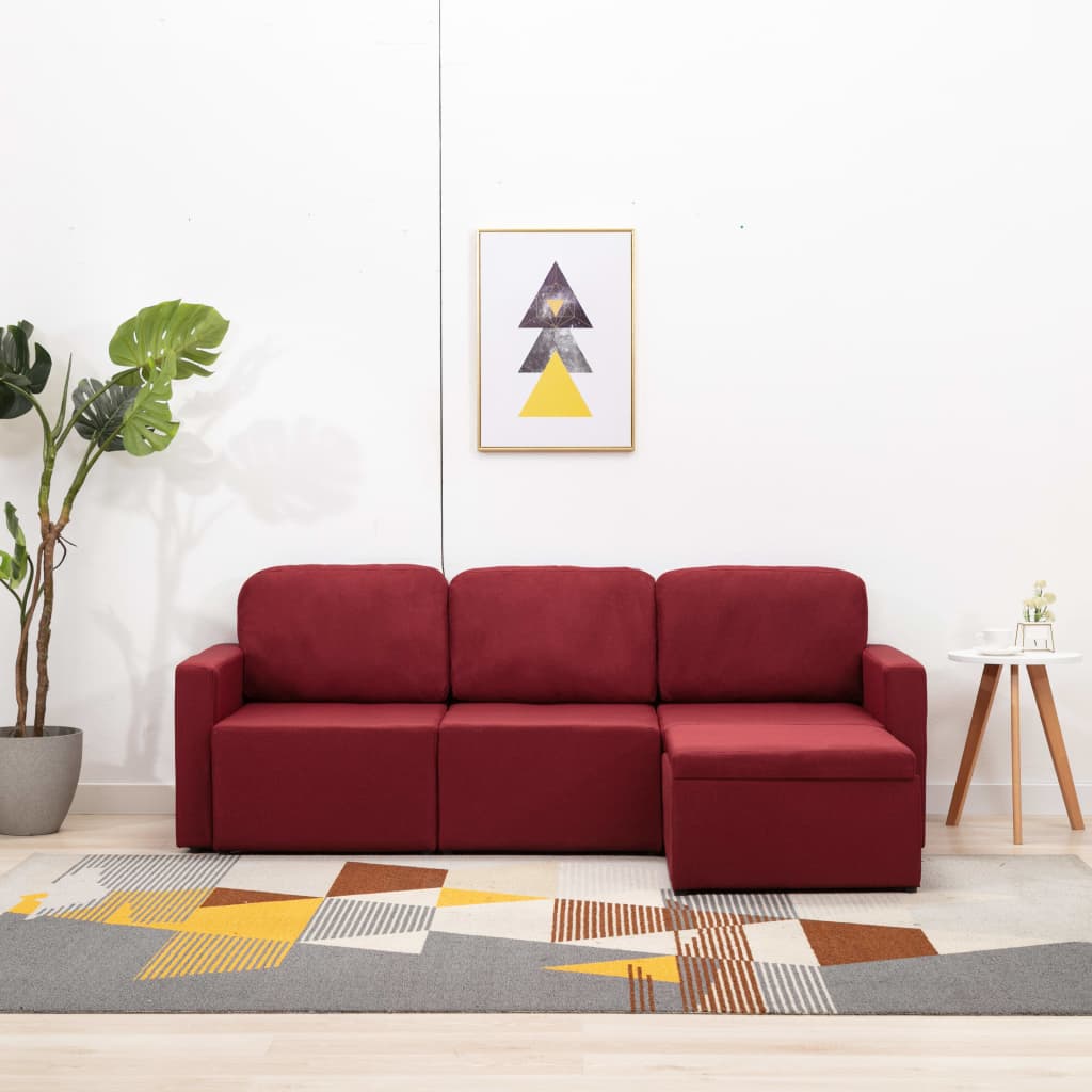 Canapea modulară extensibilă cu 3 locuri, roșu vin, textil GartenMobel Dekor
