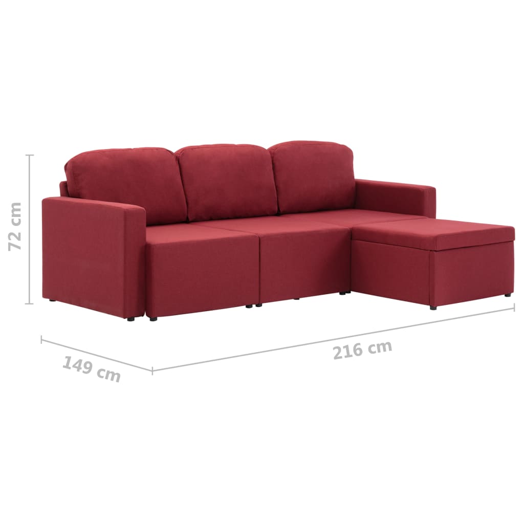 Canapea modulară extensibilă cu 3 locuri, roșu vin, textil GartenMobel Dekor