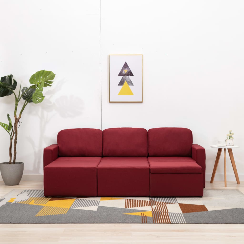 Canapea modulară extensibilă cu 3 locuri, roșu vin, textil GartenMobel Dekor