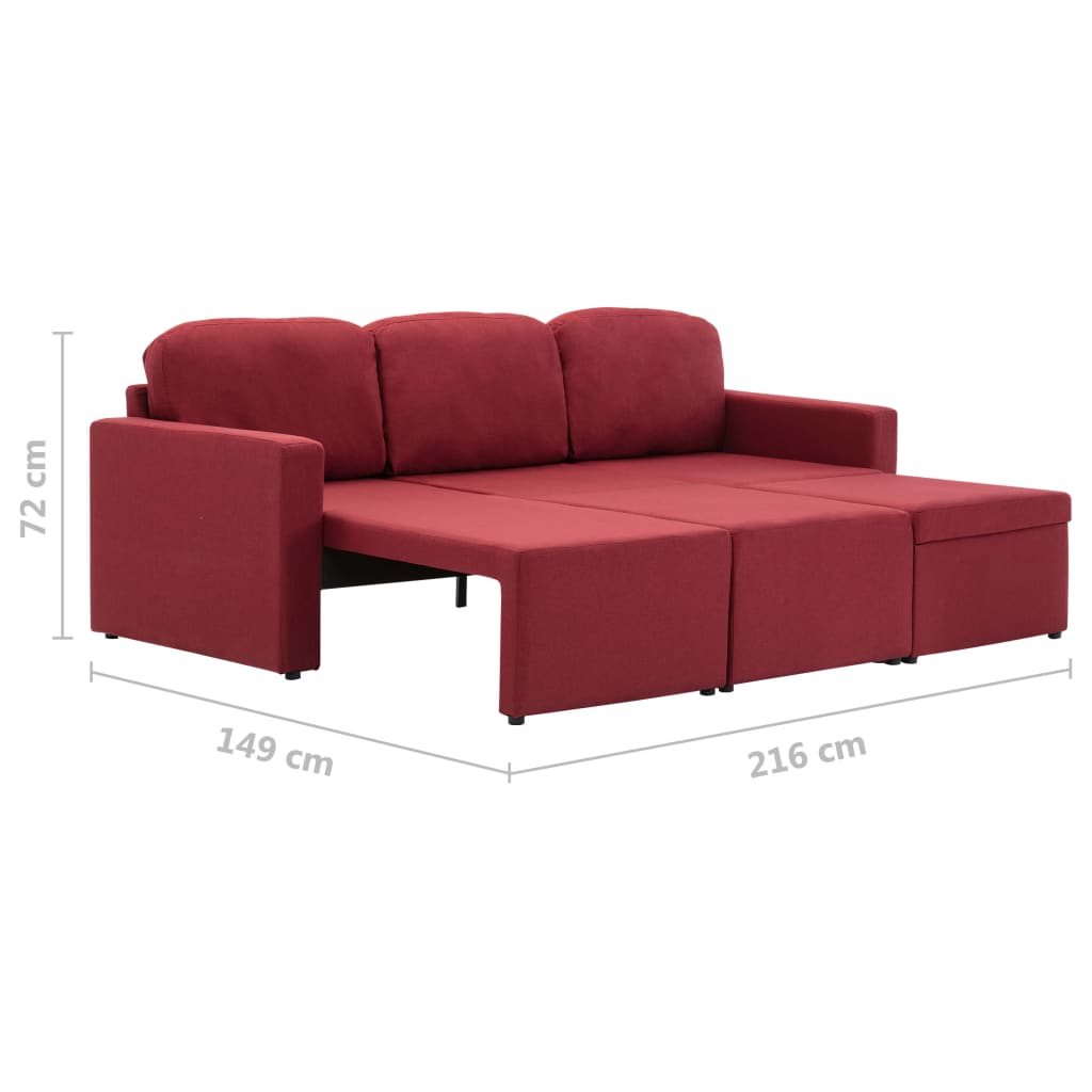Canapea modulară extensibilă cu 3 locuri, roșu vin, textil GartenMobel Dekor