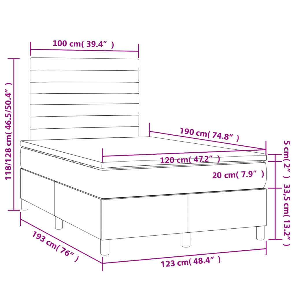 Pat box spring cu saltea, albastru închis, 120x190 cm, catifea GartenMobel Dekor