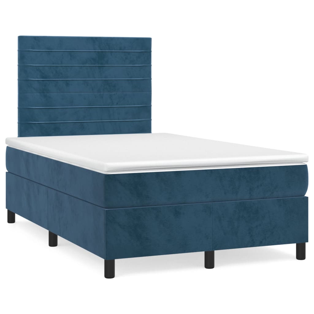 Pat box spring cu saltea, albastru închis, 120x190 cm, catifea GartenMobel Dekor
