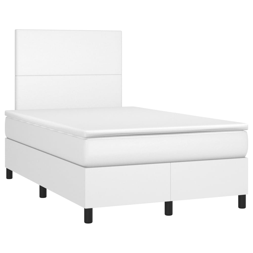 Pat box spring cu saltea și LED, alb, 120x190 cm, piele eco GartenMobel Dekor