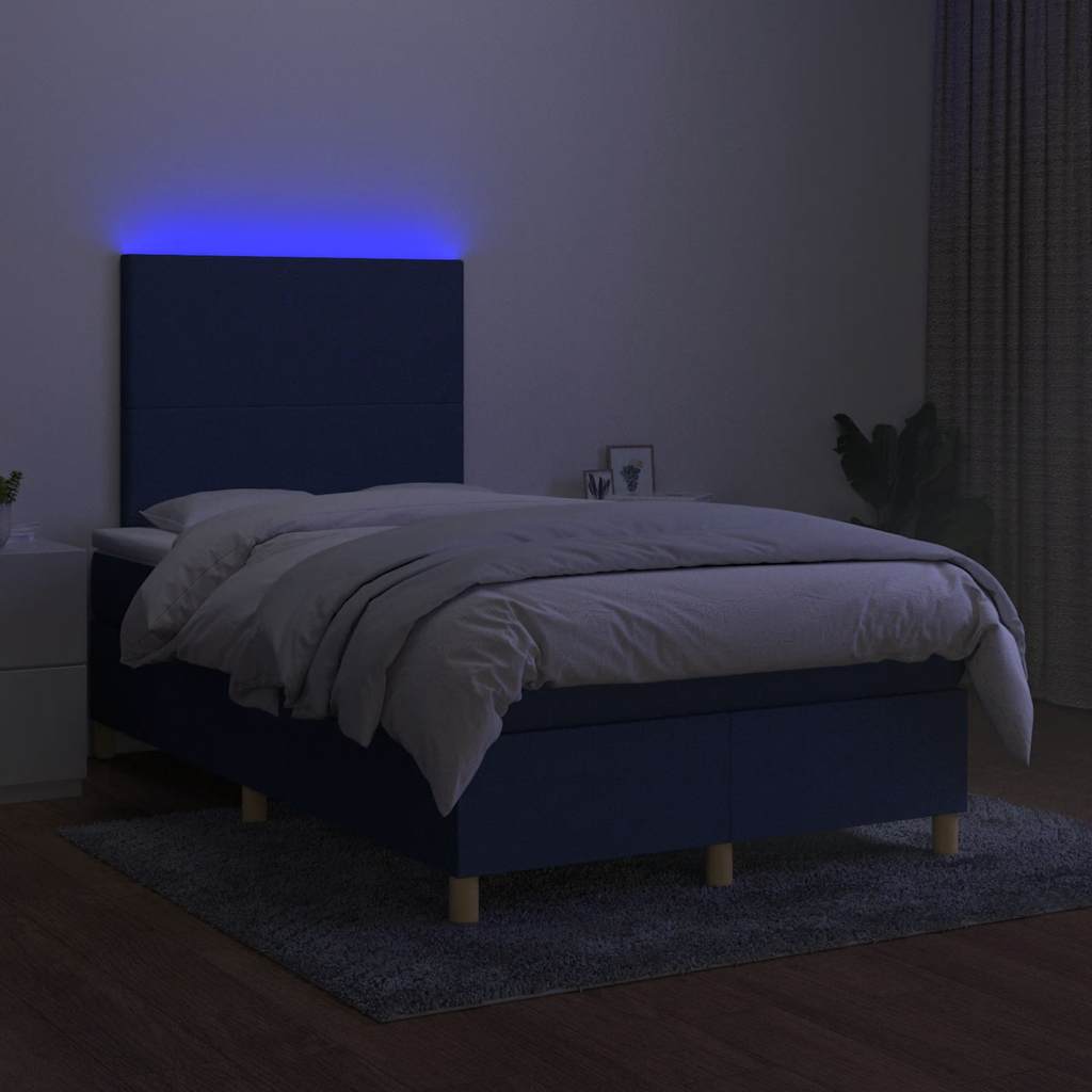 Pat cu arcuri, saltea și LED, albastru, 120x190 cm, textil GartenMobel Dekor