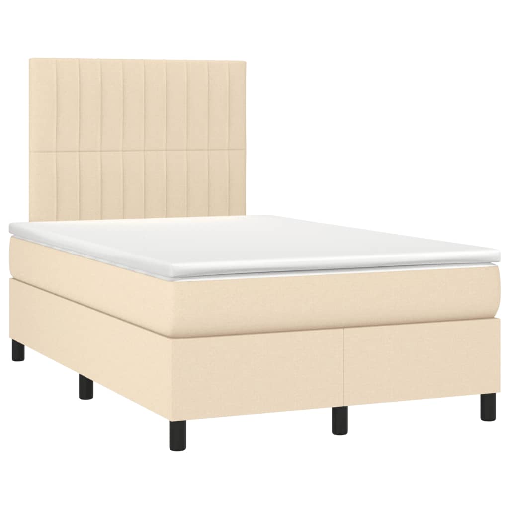 Pat cu arcuri, saltea și LED, crem, 120x190 cm, textil GartenMobel Dekor