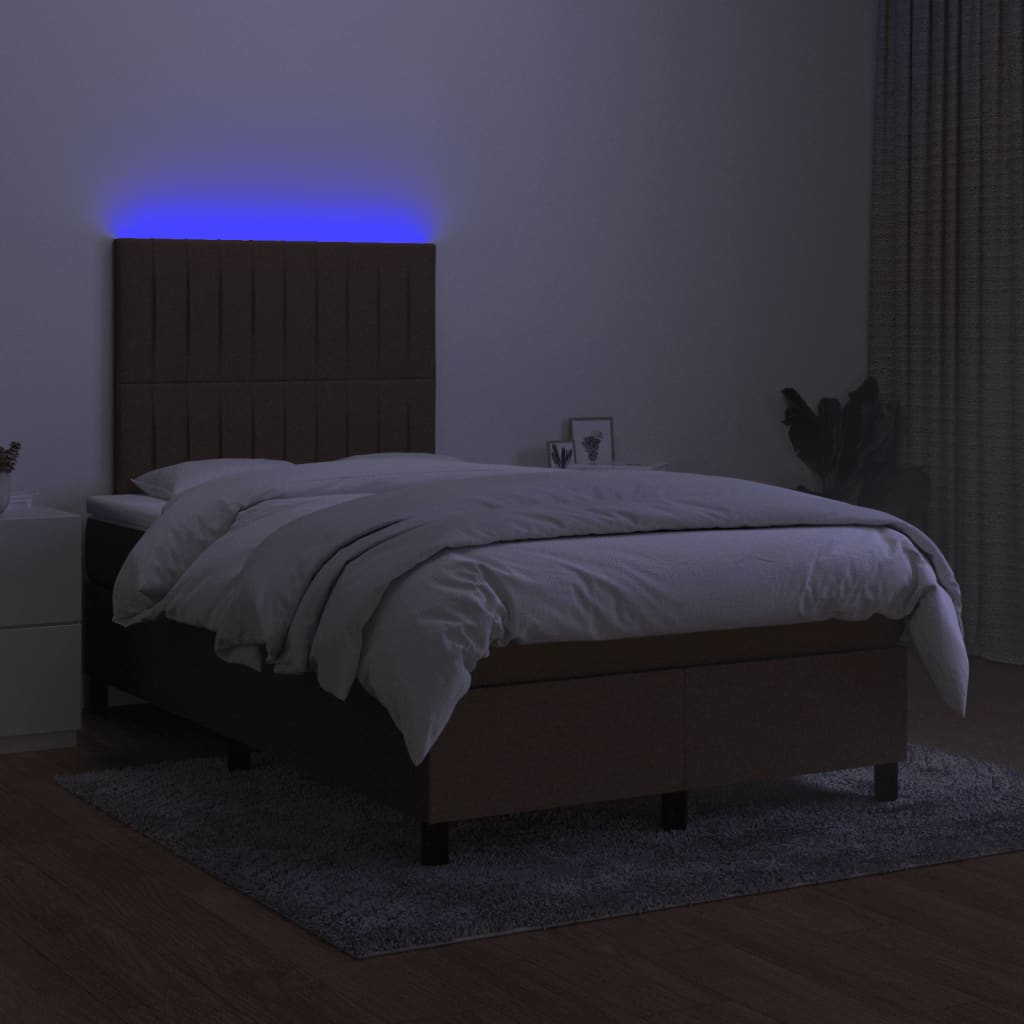 Pat cu arcuri, saltea și LED, maro închis, 120x190 cm, textil GartenMobel Dekor
