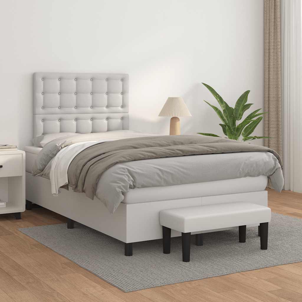 Pat box spring cu saltea, alb, 120x190 cm, piele ecologică GartenMobel Dekor