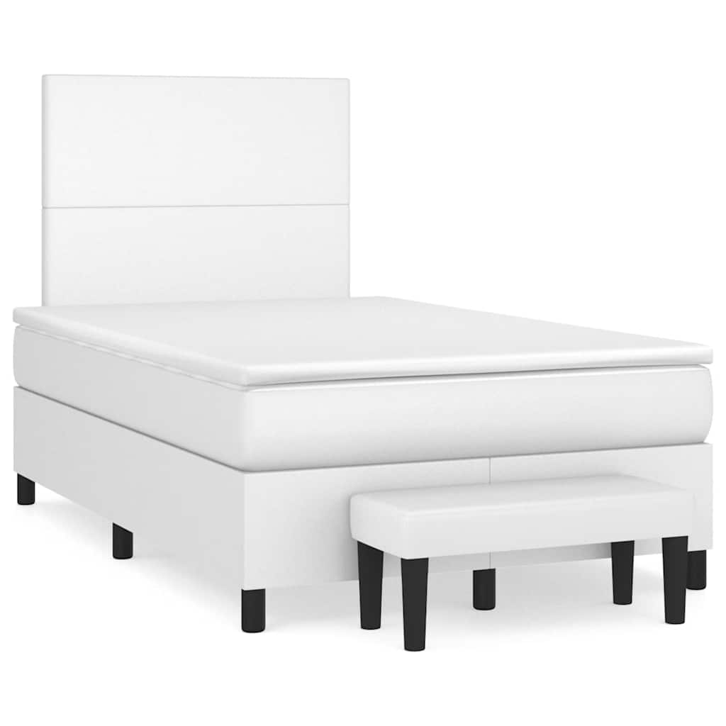 Pat box spring cu saltea, alb, 120x190 cm, piele ecologică GartenMobel Dekor