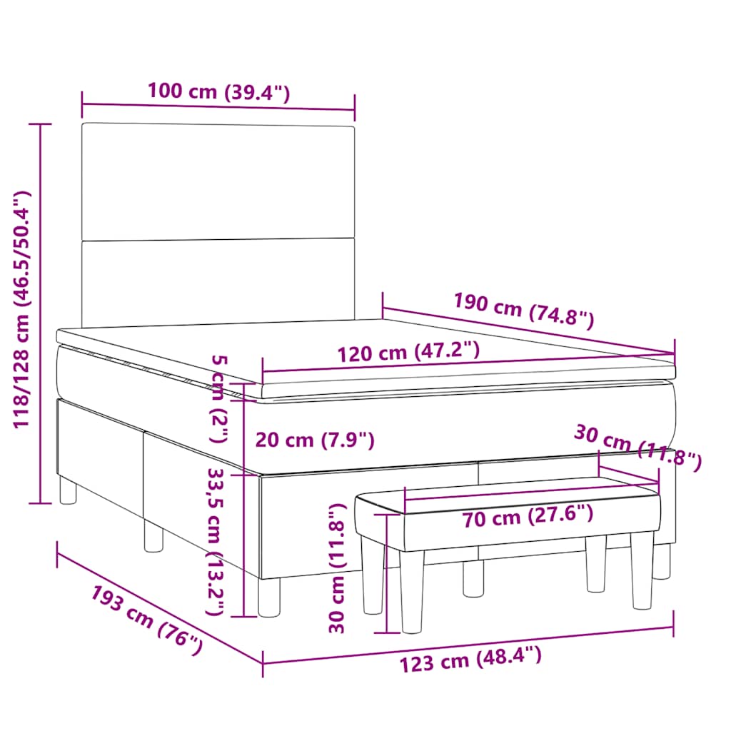 Pat box spring cu saltea, alb, 120x190 cm, piele ecologică GartenMobel Dekor