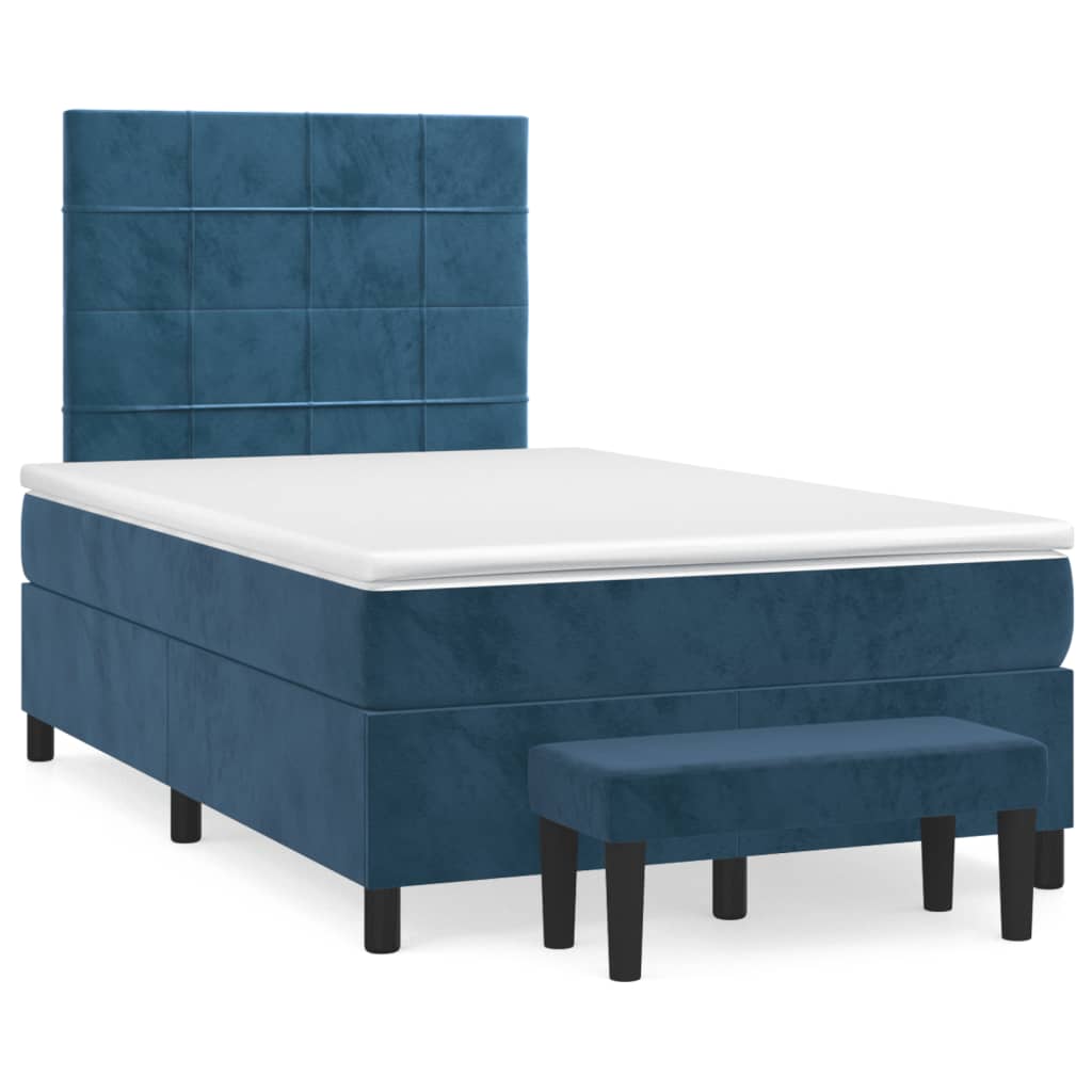 Pat box spring cu saltea, albastru închis, 120x190 cm, catifea GartenMobel Dekor