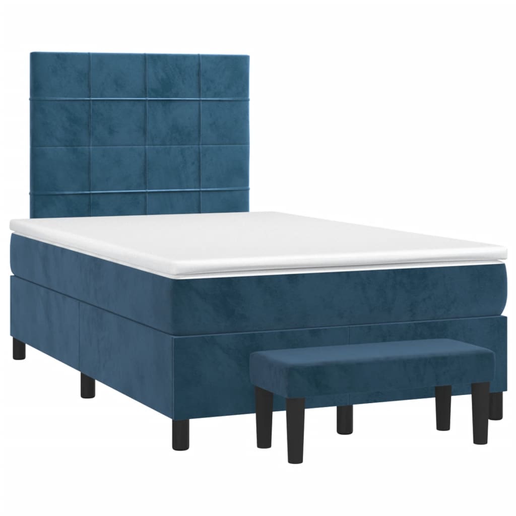 Pat box spring cu saltea, albastru închis, 120x190 cm, catifea GartenMobel Dekor