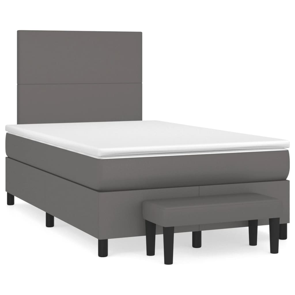 Pat box spring cu saltea, gri, 120x190 cm, piele ecologică GartenMobel Dekor