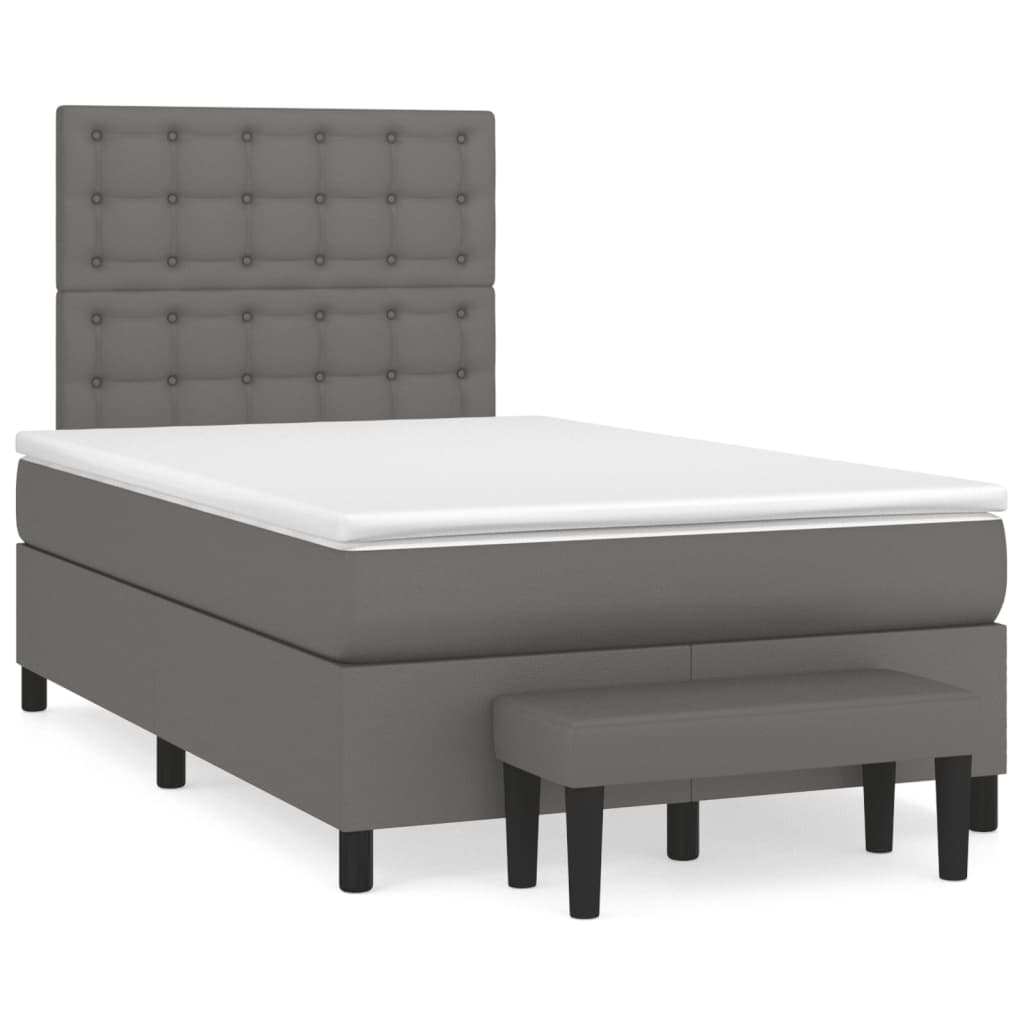 Pat box spring cu saltea, gri, 120x190 cm, piele ecologică GartenMobel Dekor