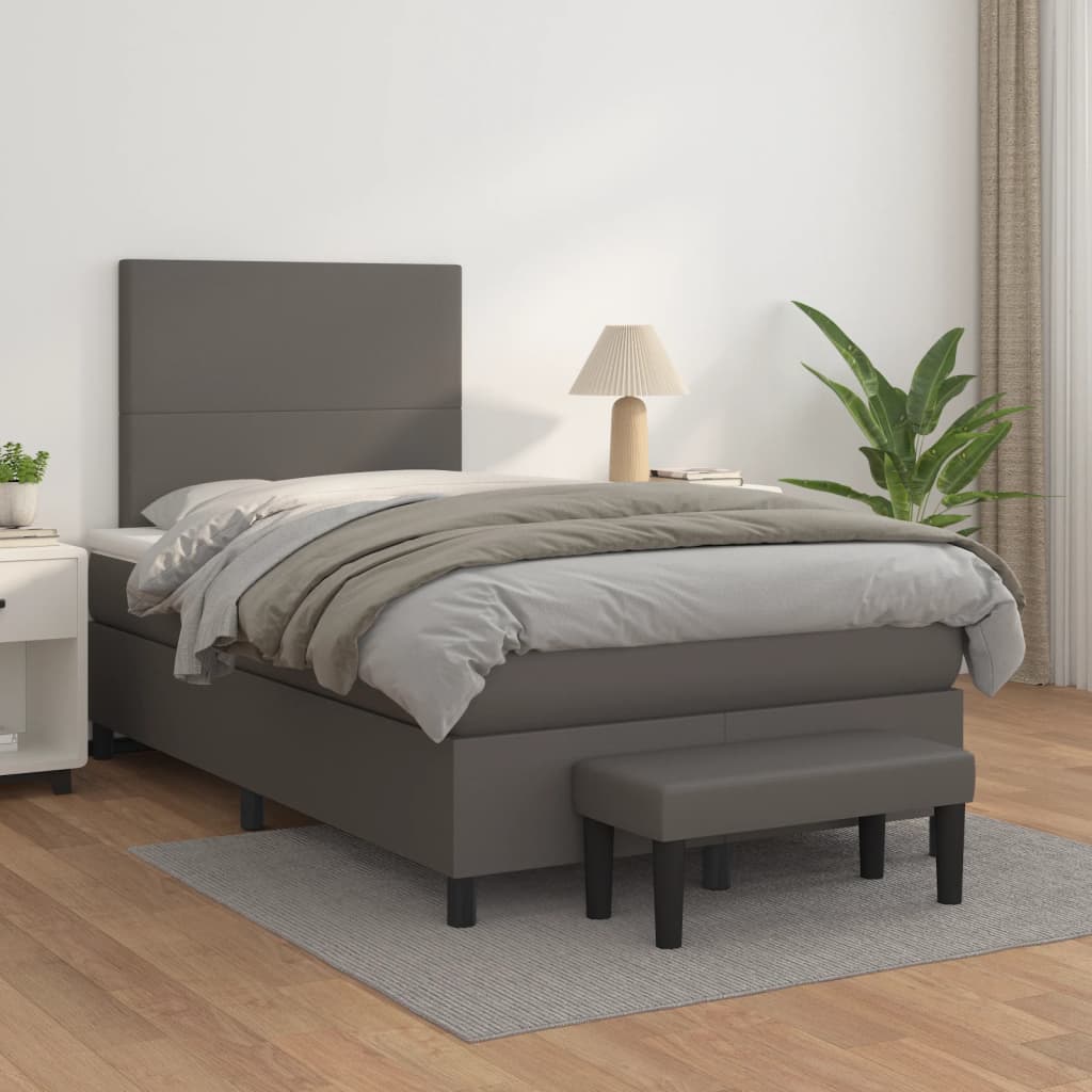 Pat box spring cu saltea, gri, 120x190 cm, piele ecologică GartenMobel Dekor