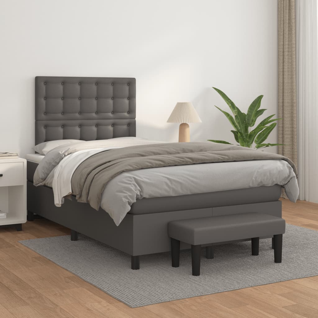 Pat box spring cu saltea, gri, 120x190 cm, piele ecologică GartenMobel Dekor