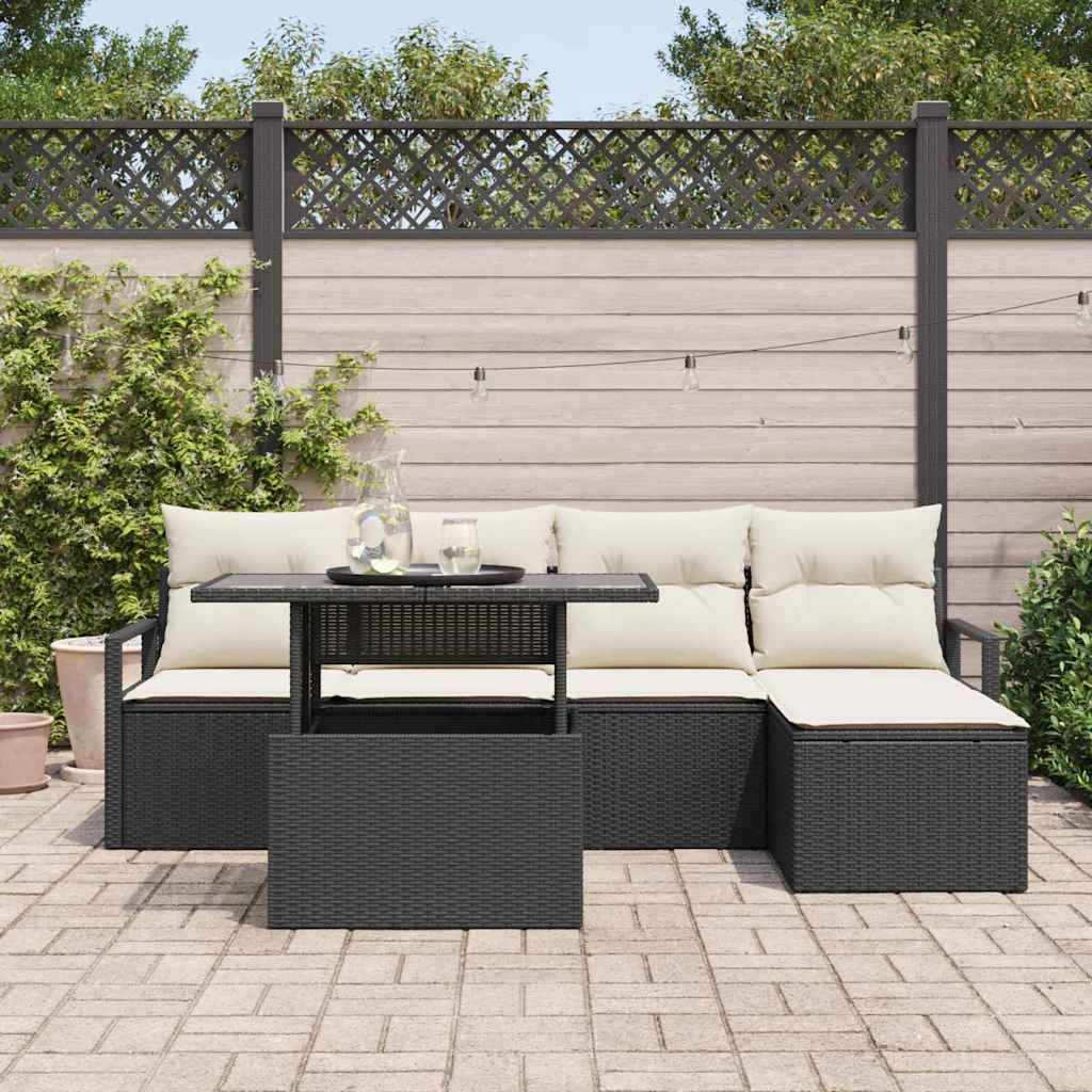 Set de canapele pentru grădină cu pernă 6 pcs negru și crem GartenMobel Dekor