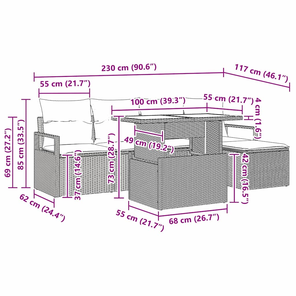 Set de canapele pentru grădină cu pernă 6 pcs negru și crem GartenMobel Dekor