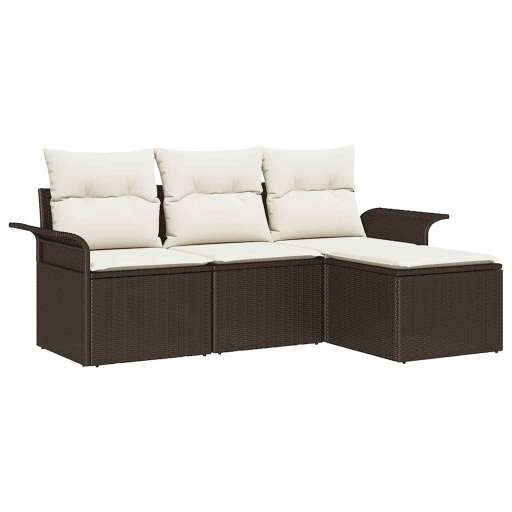 Set de canapele pentru grădină cu pernă 4 pcs Maro Rattan poli GartenMobel Dekor