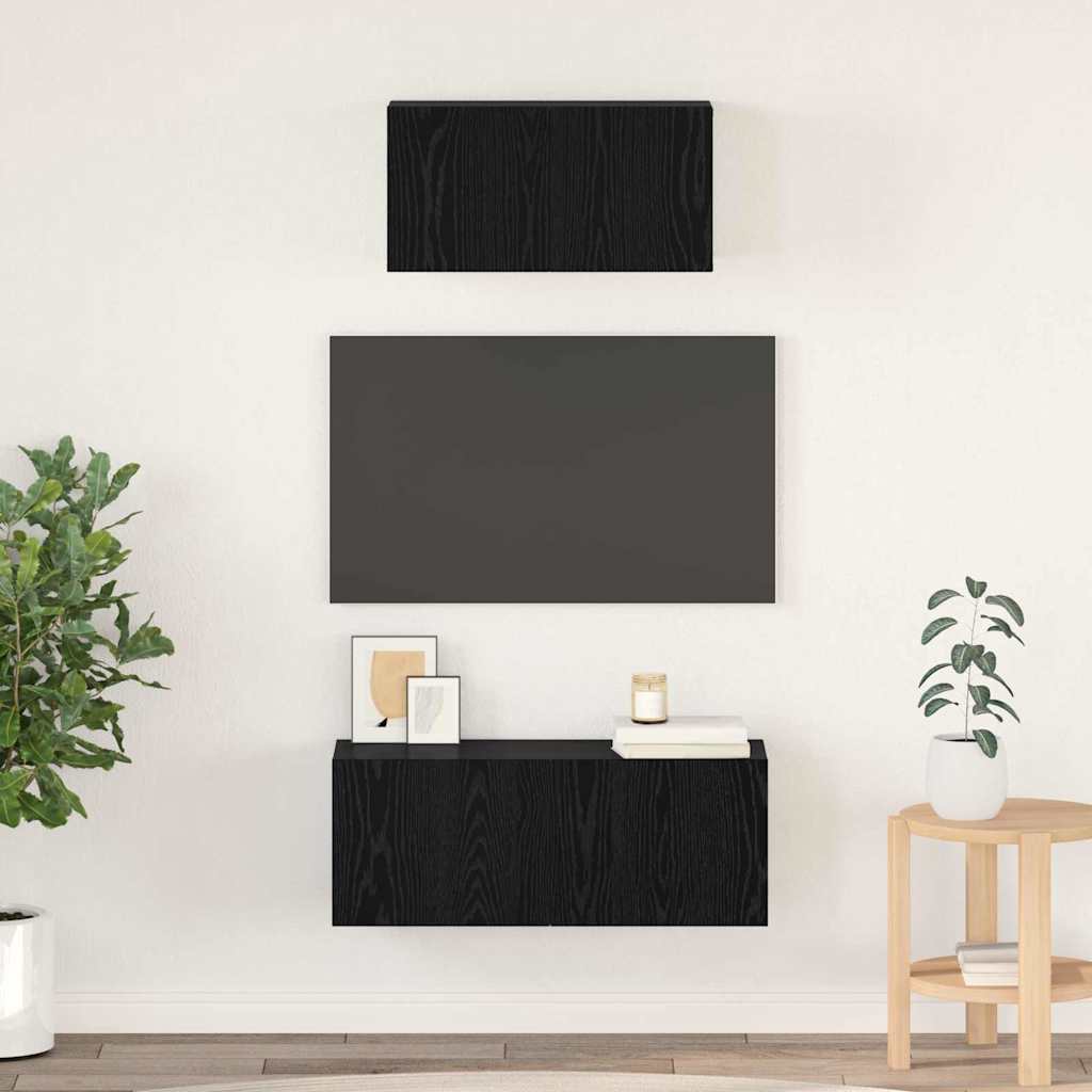 Set comodă TV 2 pcs Stejar negru 80 x 30 x 30 cm Lemn compozit GartenMobel Dekor