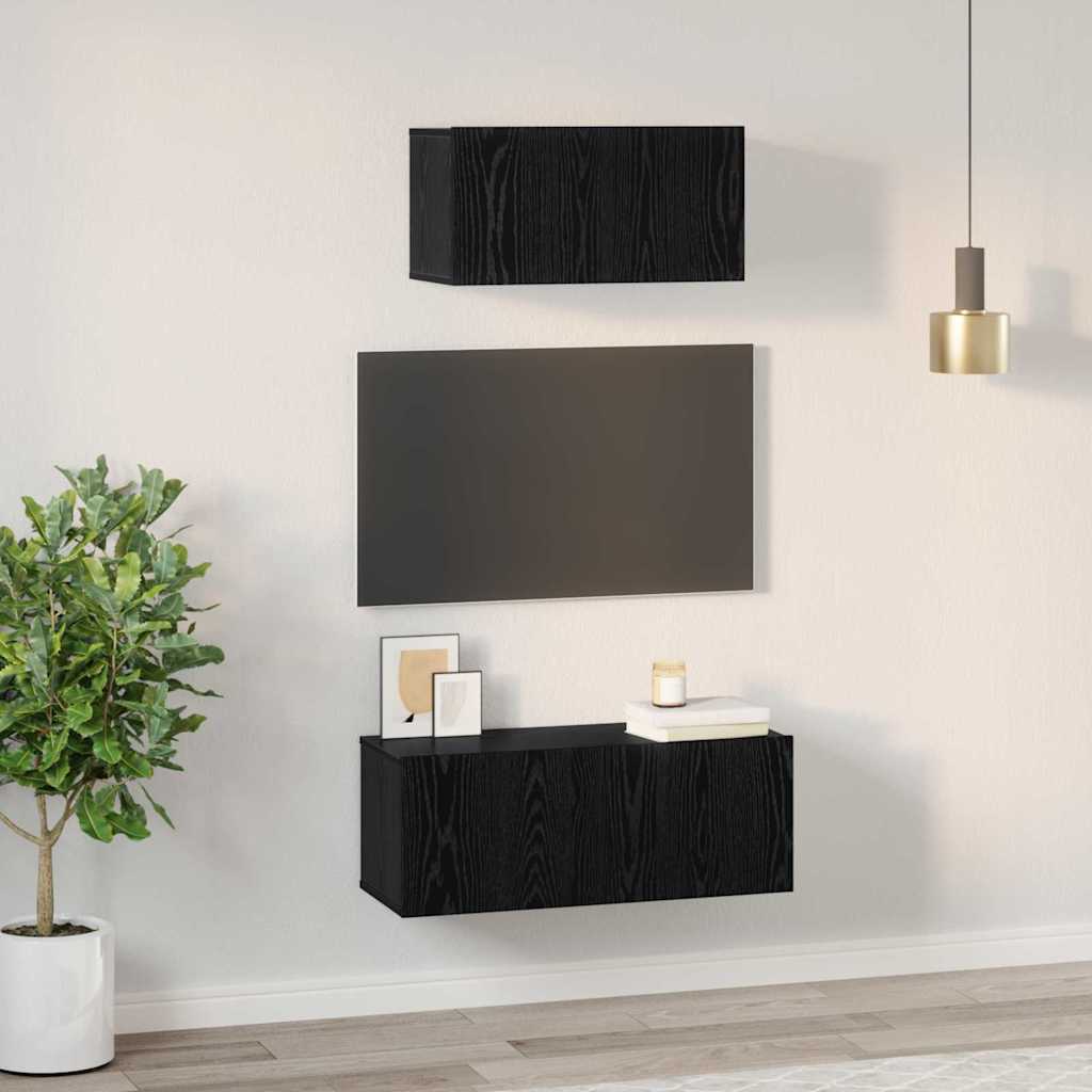 Set comodă TV 2 pcs Stejar negru 80 x 30 x 30 cm Lemn compozit GartenMobel Dekor