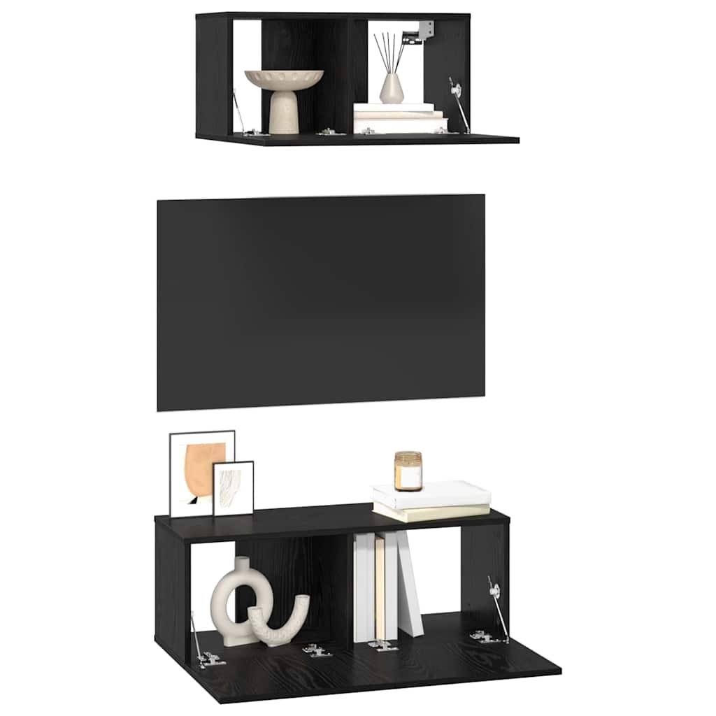 Set comodă TV 2 pcs Stejar negru 80 x 30 x 30 cm Lemn compozit GartenMobel Dekor