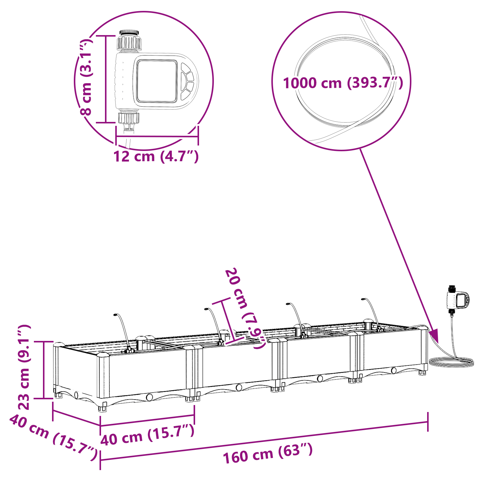 Ghivece pentru grădină Gri 160 x 40 x 22 cm Oțel GartenMobel Dekor