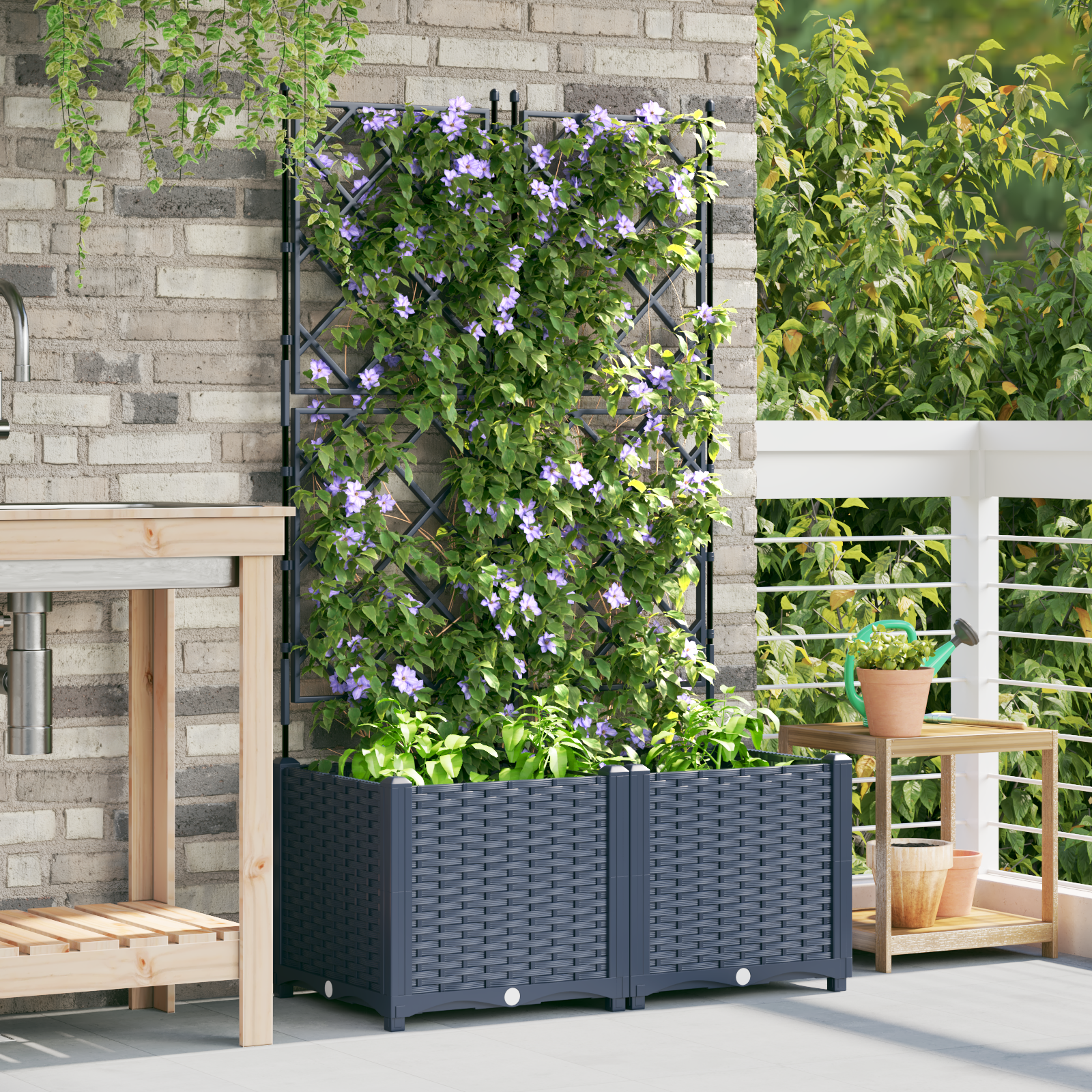 Ghiveci de grădină cu trellis 2 pcs Gri 80 x 40 x 143 cm PP GartenMobel Dekor