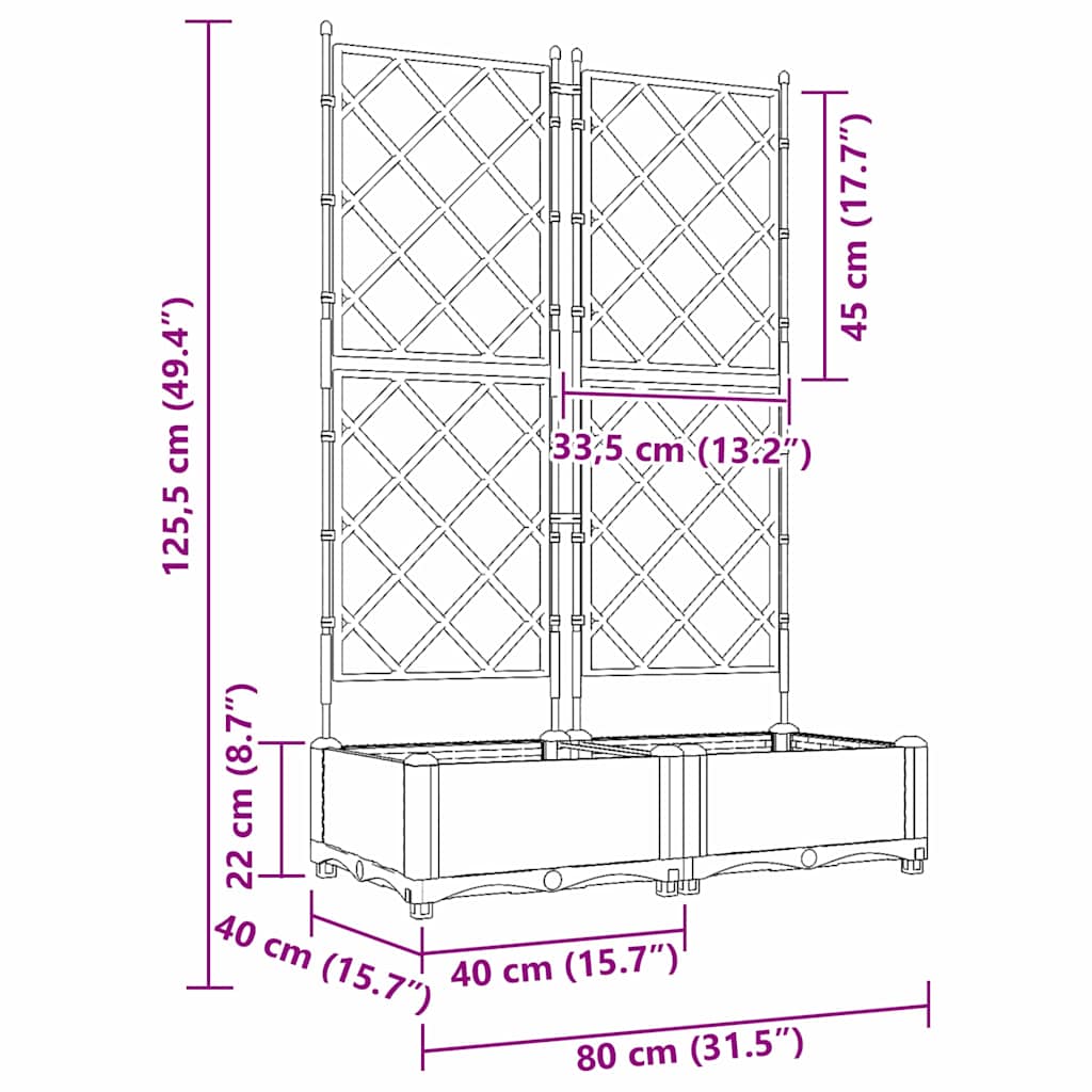 Ghiveci de grădină cu trellis 2 pcs Negru 80 x 40 x 125.5 cm PP GartenMobel Dekor
