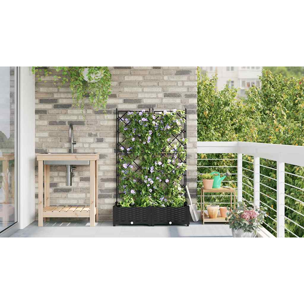 Ghiveci de grădină cu trellis 2 pcs Negru 80 x 40 x 125.5 cm PP GartenMobel Dekor