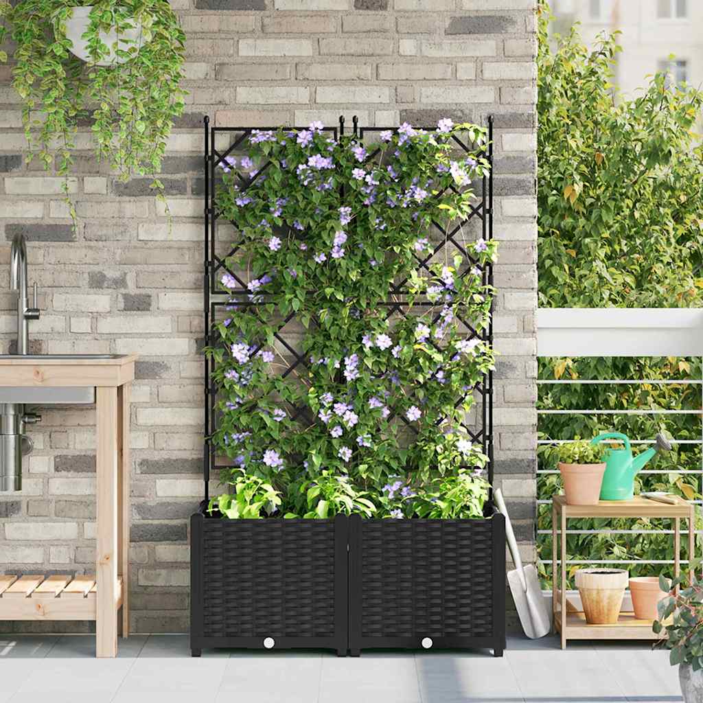 Ghiveci de grădină cu trellis 2 pcs Negru 80 x 40 x 143 cm PP GartenMobel Dekor