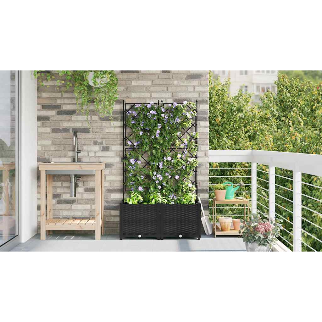 Ghiveci de grădină cu trellis 2 pcs Negru 80 x 40 x 143 cm PP GartenMobel Dekor