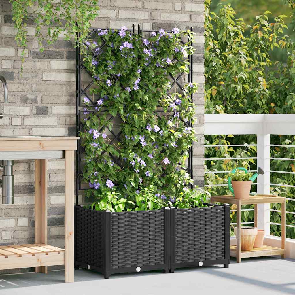 Ghiveci de grădină cu trellis 2 pcs Negru 80 x 40 x 143 cm PP GartenMobel Dekor