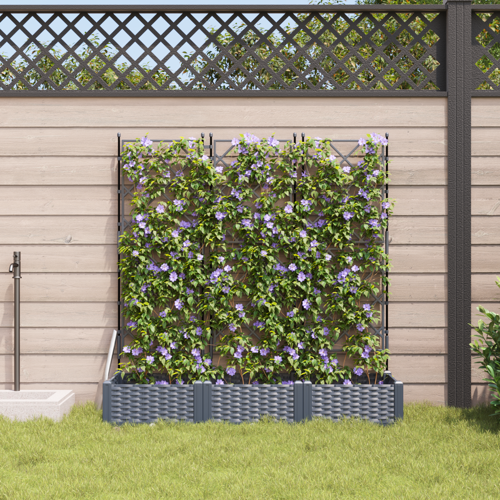 Ghiveci de grădină cu trellis 3 pcs Gri 120 x 40 x 125.5 cm PP GartenMobel Dekor