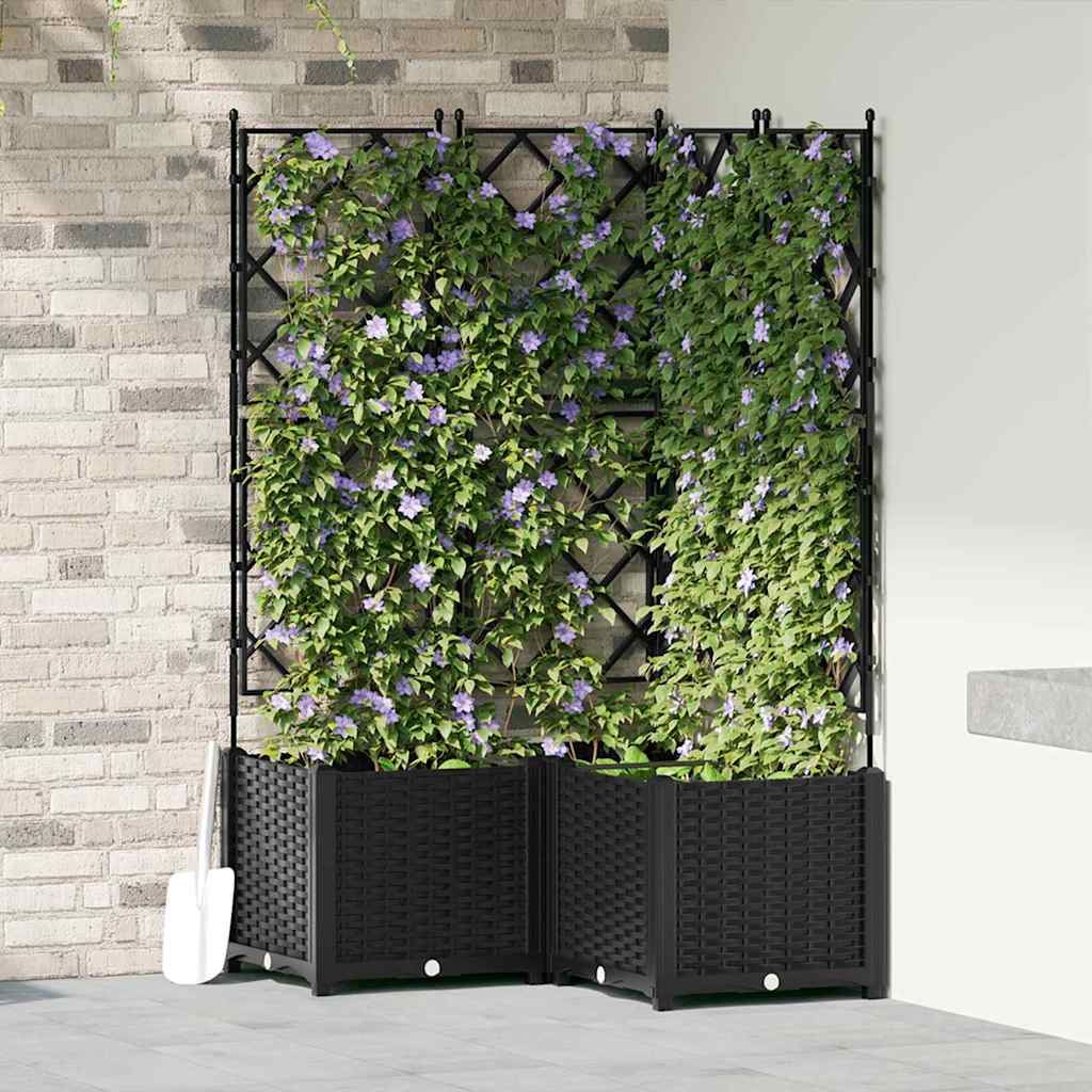 Ghiveci de grădină cu trellis 3 pcs Negru 80 x 80 x 143 cm PP GartenMobel Dekor