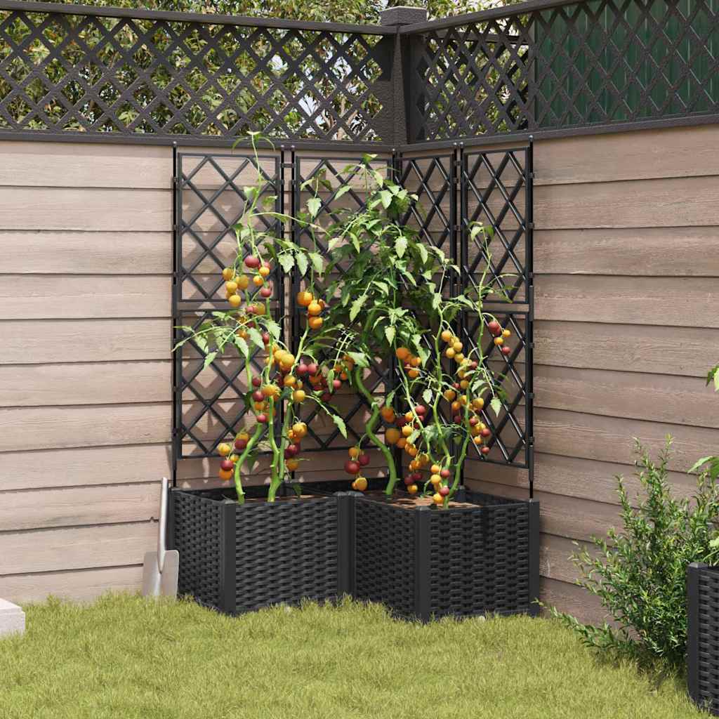 Ghiveci de grădină cu trellis 3 pcs Negru 80 x 80 x 143 cm PP GartenMobel Dekor