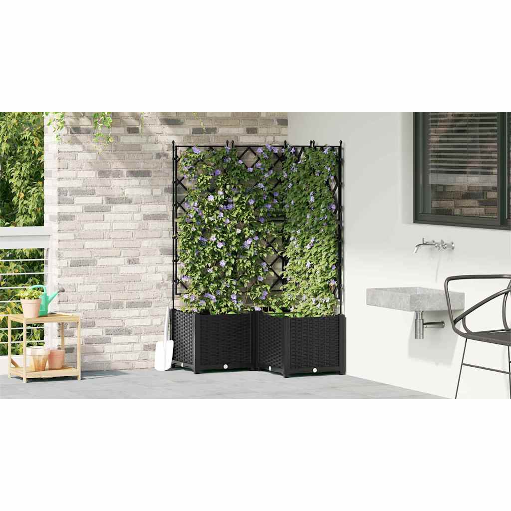 Ghiveci de grădină cu trellis 3 pcs Negru 80 x 80 x 143 cm PP GartenMobel Dekor