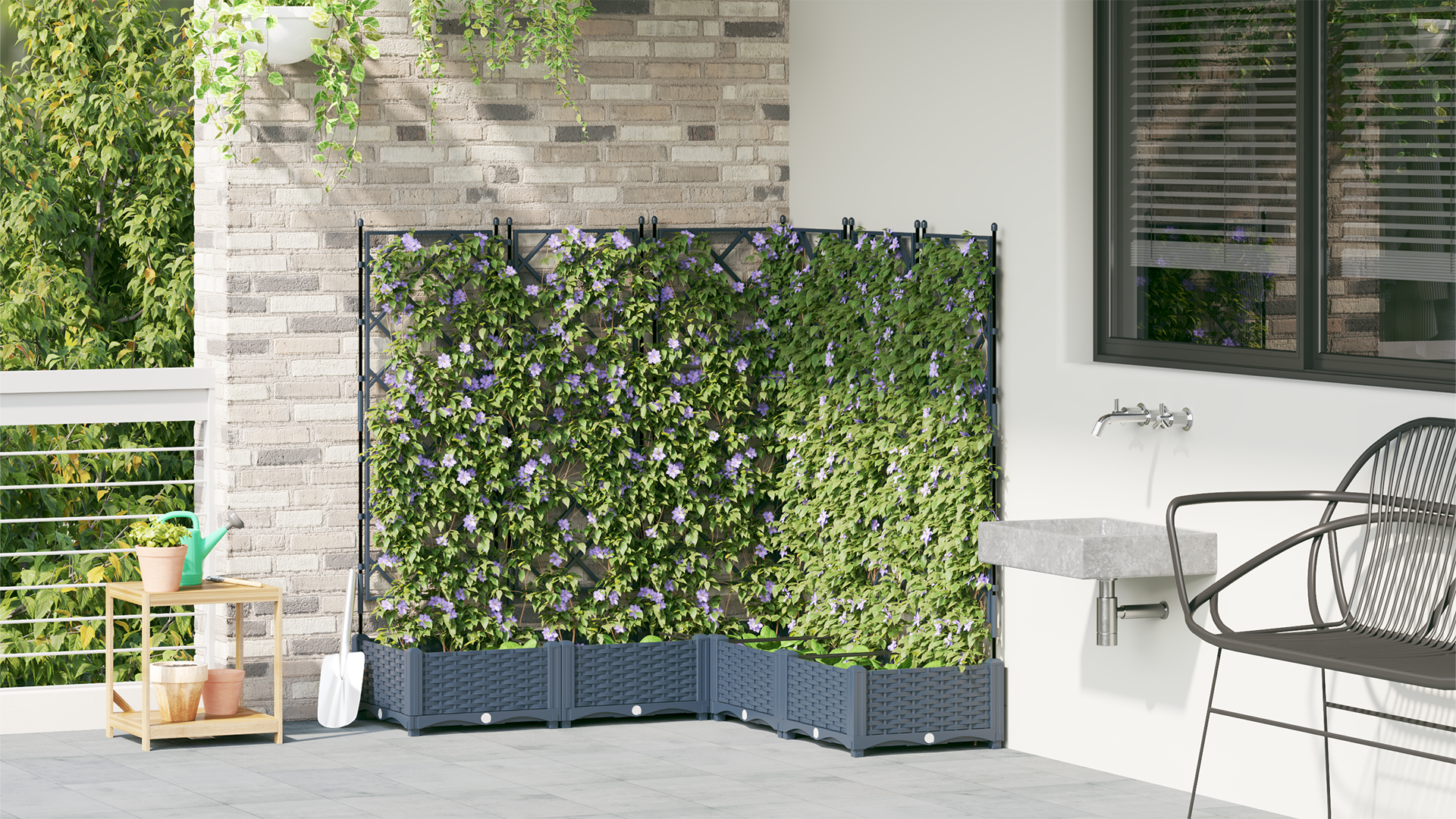 Ghiveci de grădină cu trellis 5 pcs Gri 120 x 120 x 125.5 cm PP GartenMobel Dekor